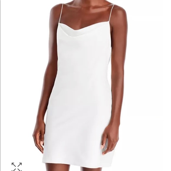Bloomingdale’s White Satin Cowl Neck Dress with Rhinestone Straps - Bachelorette - Picture 2 of 12